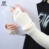 Knitted Gloves Sleeves for Women In Autumn and Winter Warm Solid Color Hand Sleeves Half Finger Wool Wrist Guards Stack Fake Sleeves Arm Cover