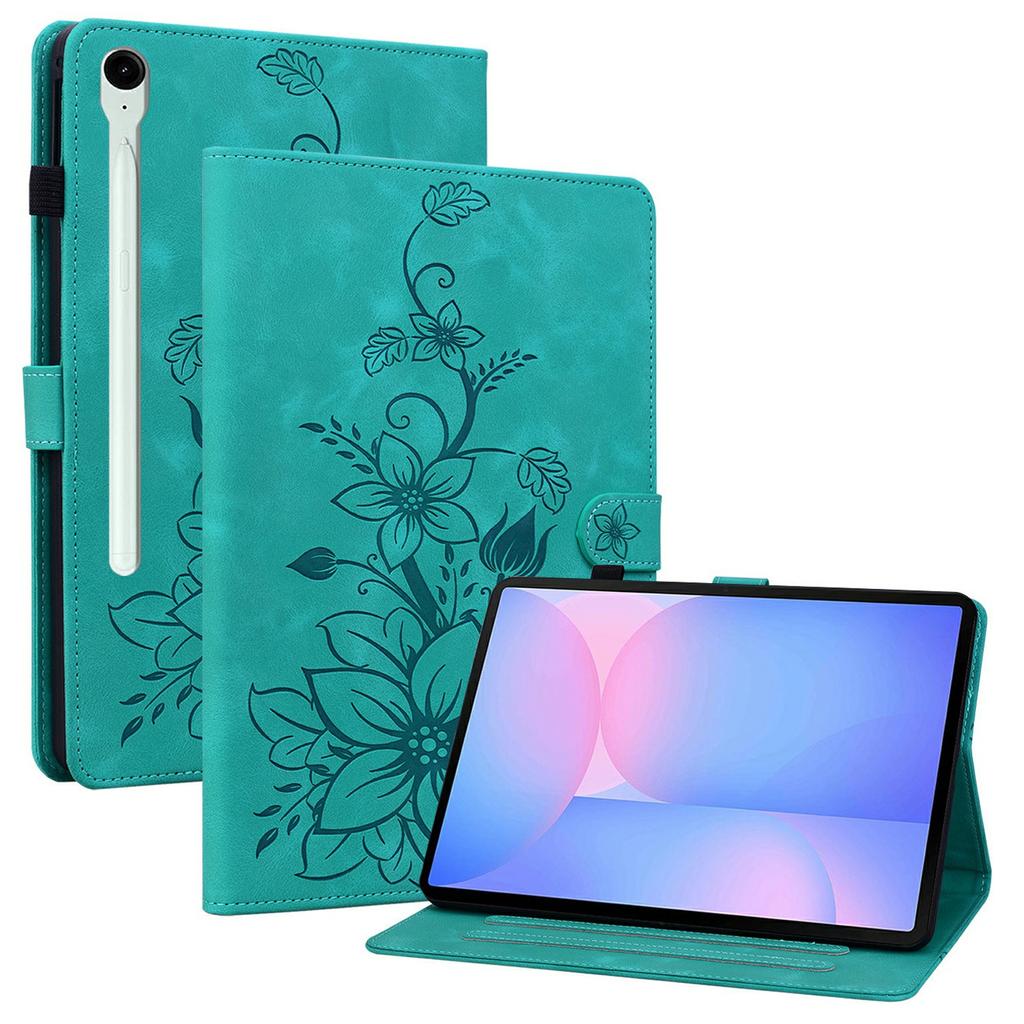For Samsung Galaxy Tab S10 FE+ Case Lily Flower Imprint Card Slots Leather Tablet Cover