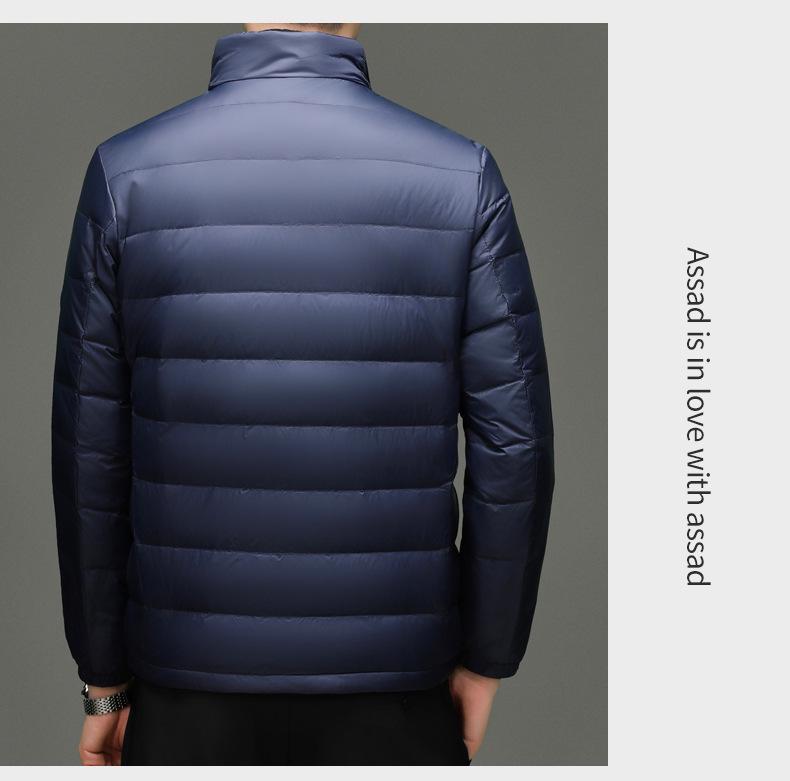 Men's Lightweight Stand Collar Down Jacket - Warm, Trendy, Versatile, Casual Dad Style, Winter Coat with 90% White Duck Down.