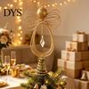 Holiday Seasonal Home Decor Angel Christmas Tree Topper, Gold Glitter Metal Wire Crown Decorative Accents Ornament for And Indoor Decorations