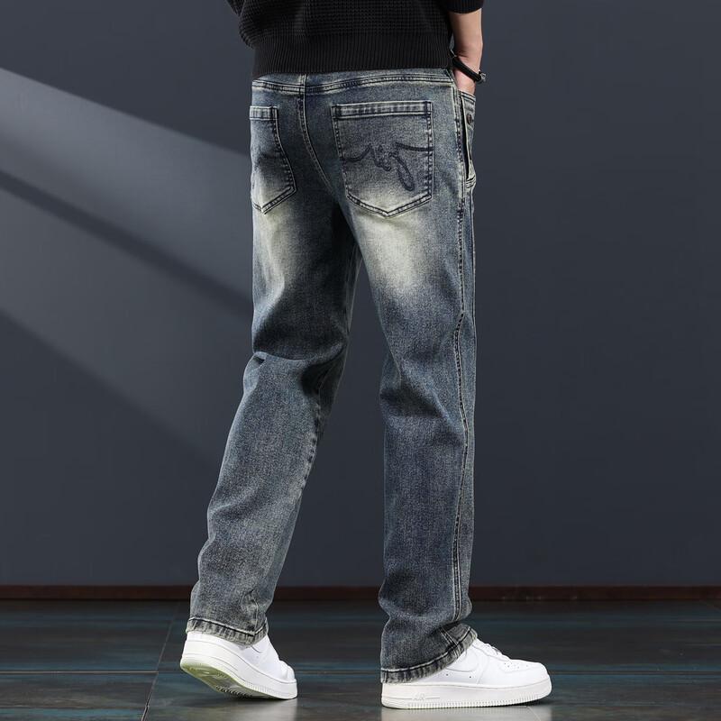Jie Leinuo Men's American Retro Loose Straight-Fit Jeans