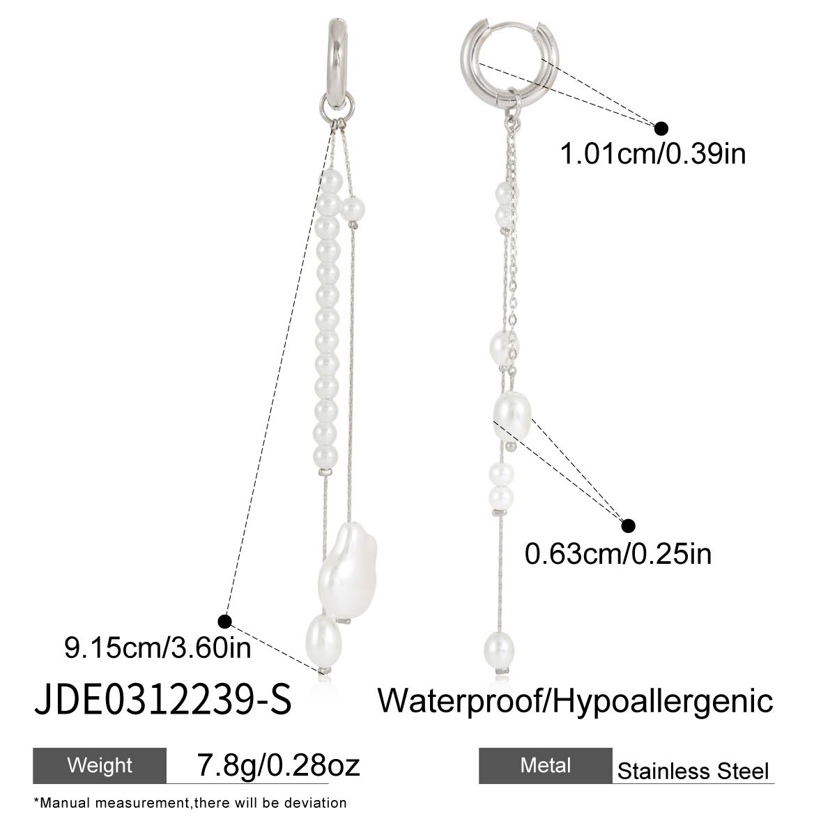 Youthway Asymmetric Imitation Pearl Tassel Earrings For Women Minimalist Stainless Steel Earrings Simple Fashion Jewelry Gift