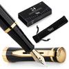 Wordsworth & Black Fountain Pen Set, 18K Gold-Plated Extra-Fine Nib, 24-Pack Ink Cartridges, Ink Refill Converter, Gift Pouch Included, Gold Finish,