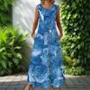 Women's Round Neck Sleeveless Floral Print Maxi Dress Loose Fit Casual A-Line Dress with Pockets
