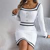 Autumn Winter Women's Square-neck Sweater Dress Mid-length Fitted Bodycon Dress Sexy Knitted Dress