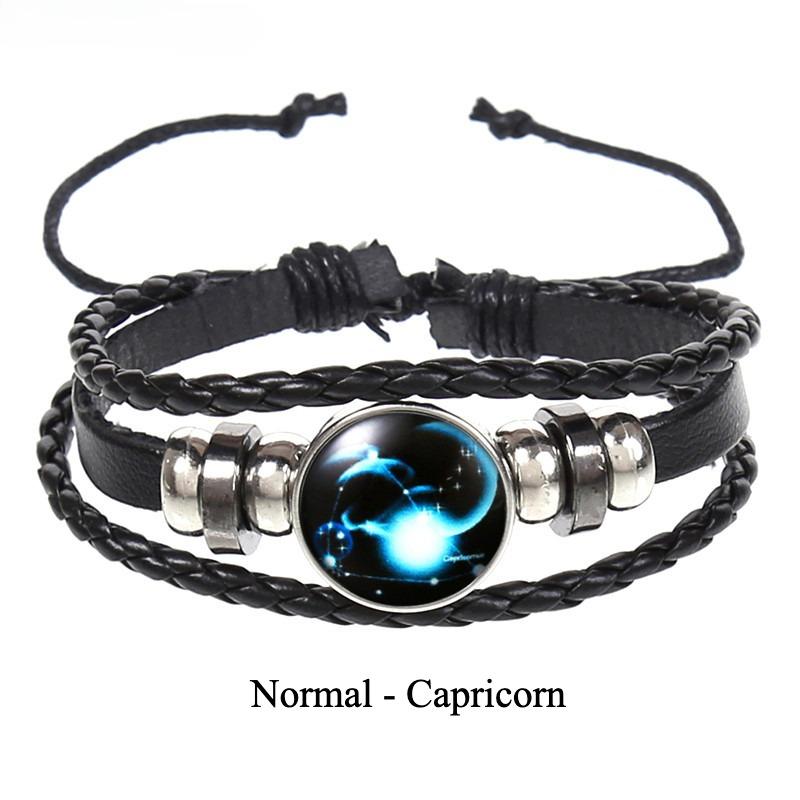 12 Constellations Multi-layer Woven Luminous Punk Cowhide Starry Sky Bracelet Jewelry, Unisex, Popular Couple Hand Rope