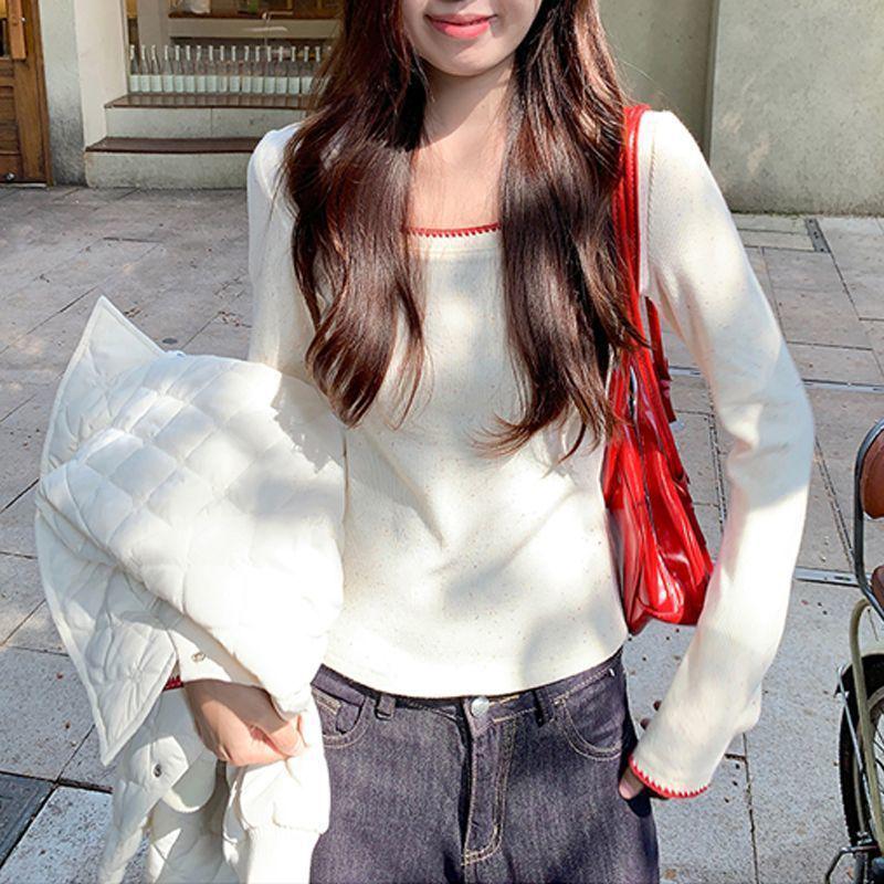 Women s Slim Fit Velvet Polka Dot Long Sleeve T-shirt – Spring/Autumn Style L(50-58kg)