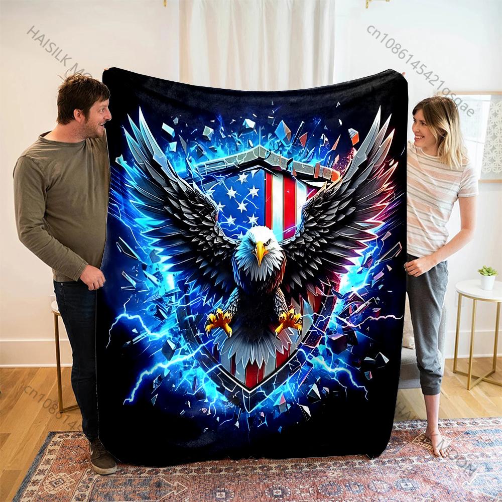 Bald Eagle and Flag Art Blanket Warm Soft Fluffy Kids and Adults Sofa Bed Throw Blanket for Home Travel Camping Large Size 75x90cm