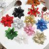 1bag 5pcs Christmas Decorations Glitter Polyester  Artificial Christmas Flowers for Christmas Tree Ornament Party Wreath Decor