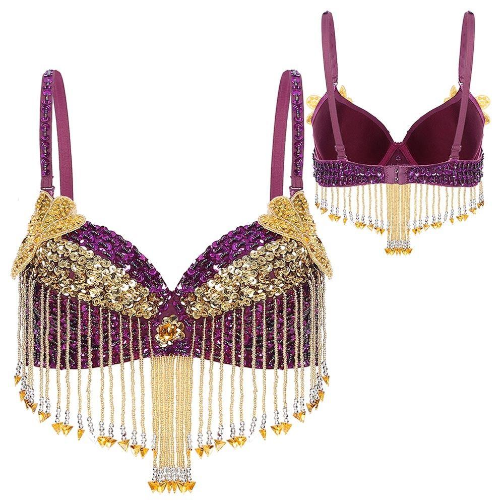 Adjustable Straps Belly Dance Tops Beaded Tassels Sparkly Bra Charming Dance Wear Women