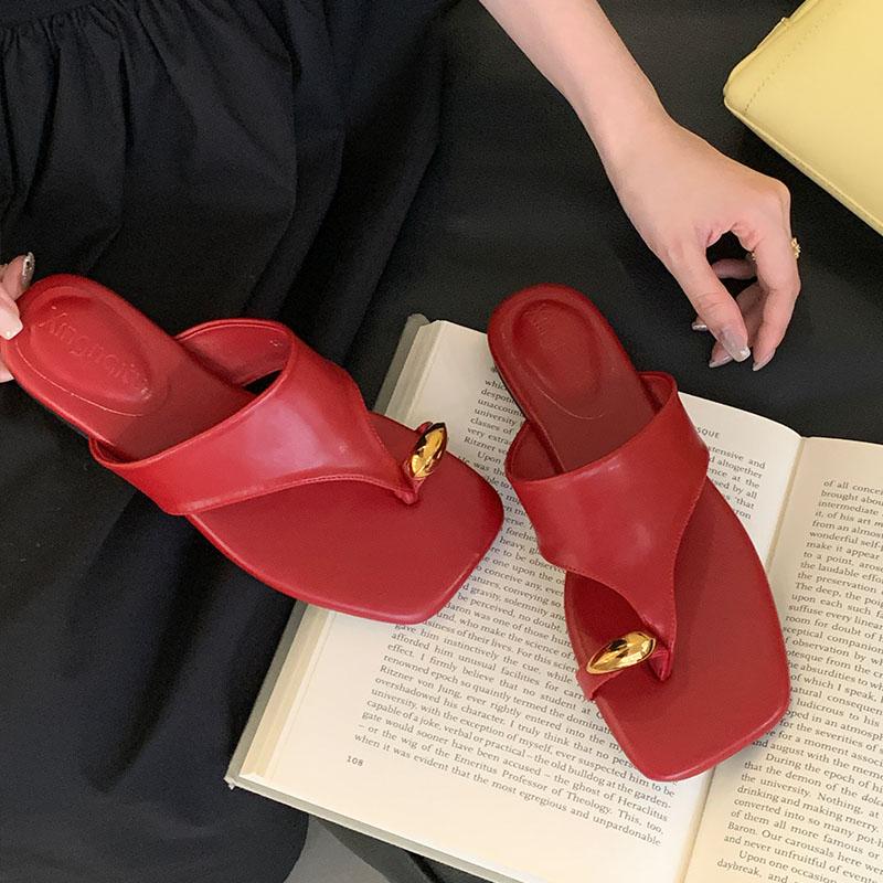 Fashion Luxury Female Flats Slippers Slides Shoes For Ladies Summer Beach Fashion Metal Women Flats Slippers Sandals Shoes