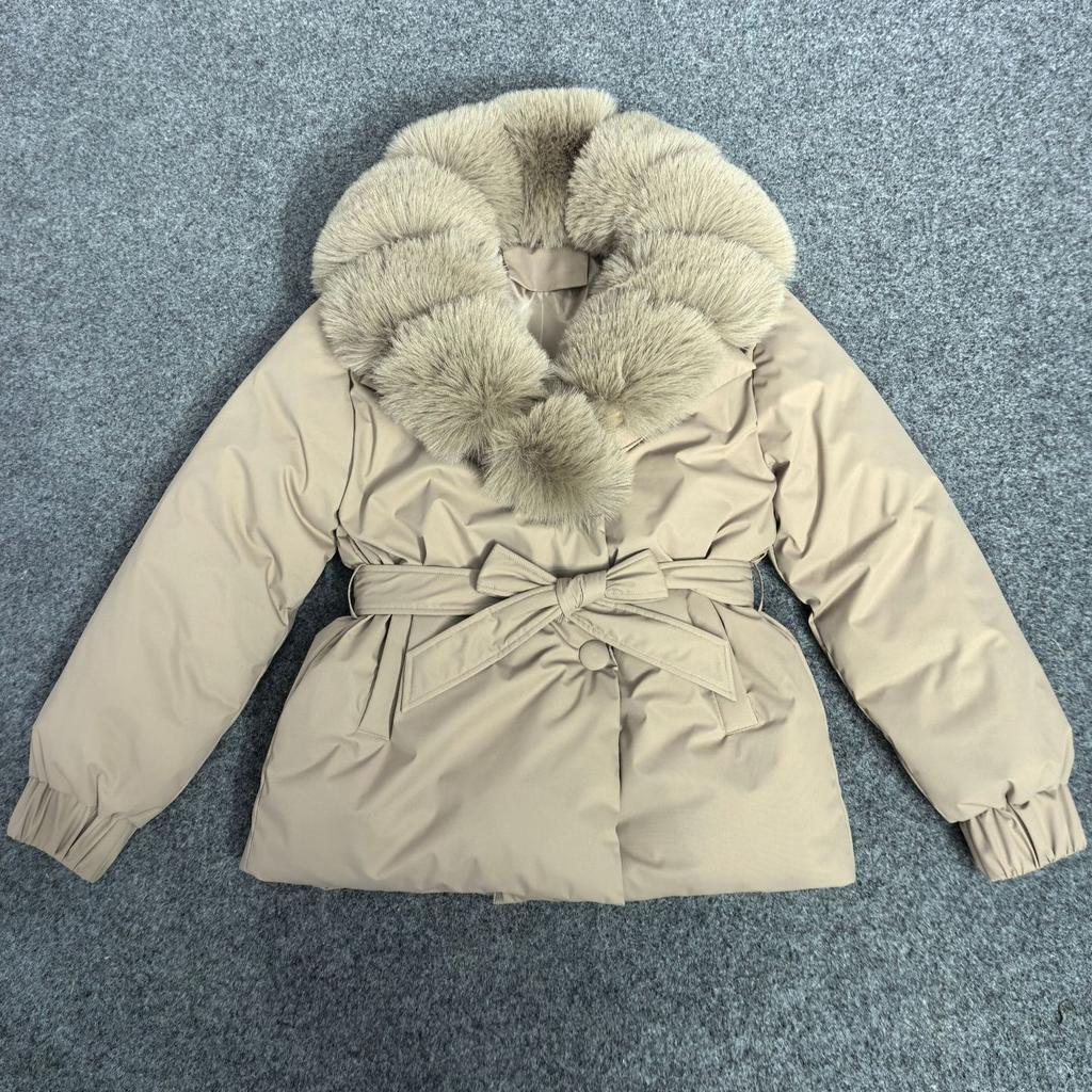 Big fur collar down cotton-padded jacket for women's winter new strap-on cotton-padded jacket thickened warm cotton-padded jacket