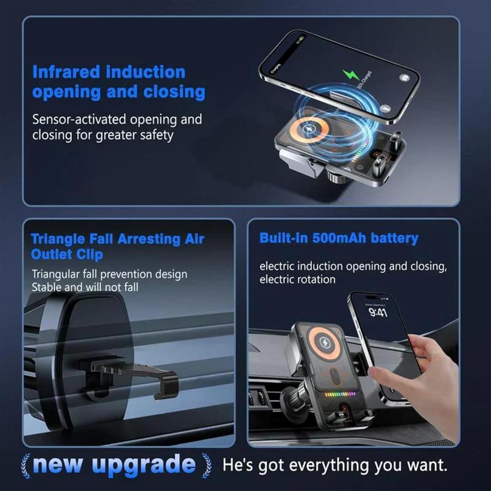 Wireless charging car phone holder, 2026 brand new cool car wireless fast charging holder, electric 90° rotating wireless car charger holder