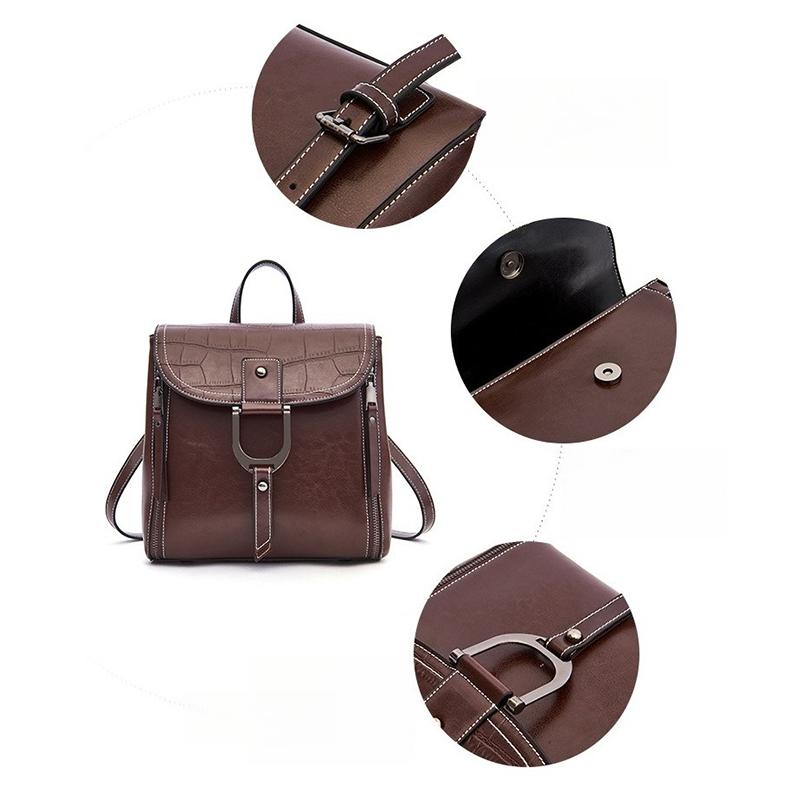 Genuine Cowhide Leather Women Backpacks Casual Ladies Travel Bags Girl's School Bags