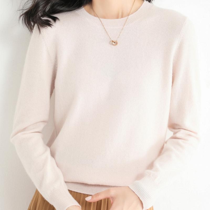 

Осень и зима Новые свитера с круглым вырезом Женские пуловеры Трикотажные изделия Однотонные женские свитера с длинным рукавом M бежевый