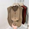 Mode Elegant Locker Ärmellos Gestrickte Strickjacke Pullover Weste Damen 2025 Herbst Winter Lässig Knöpfe Weste Einfarbig Tops Kleidung