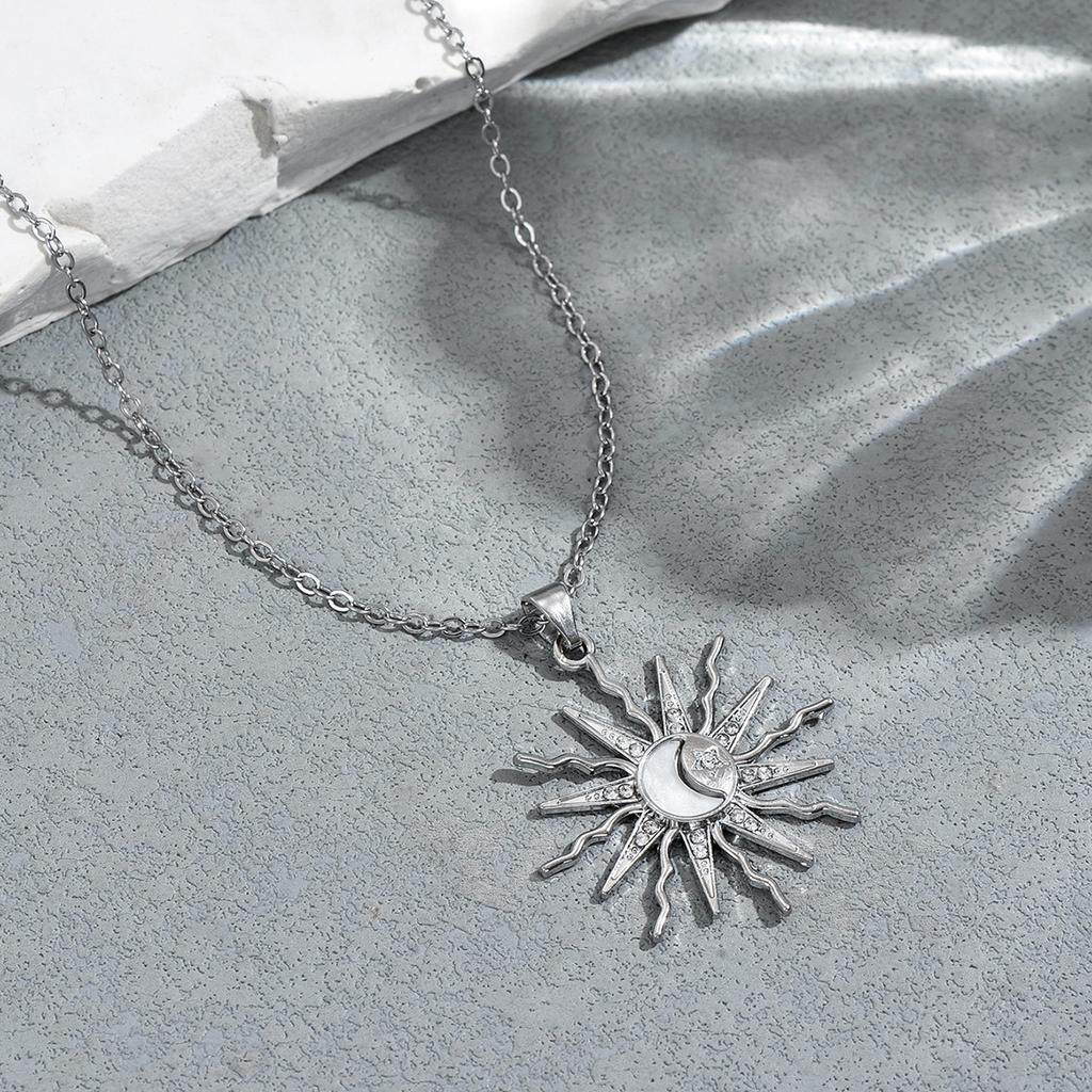 Minimalist Gold Color Sun-Moon Pendant Choker Rhinestones Inlay Delicate Chain Jewelry For Women Office & Casual Wear All Season