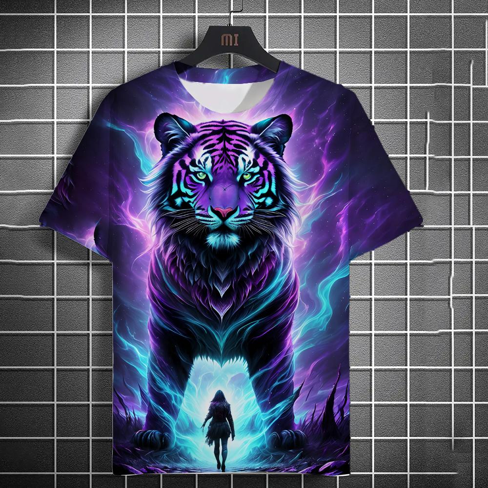 Animal Men's T-shirt 3d Tiger Print Men's Tops Casual Short Sleeve Simple T-shirt Summer Round Neck T-shirt Men's Ultra Clothing