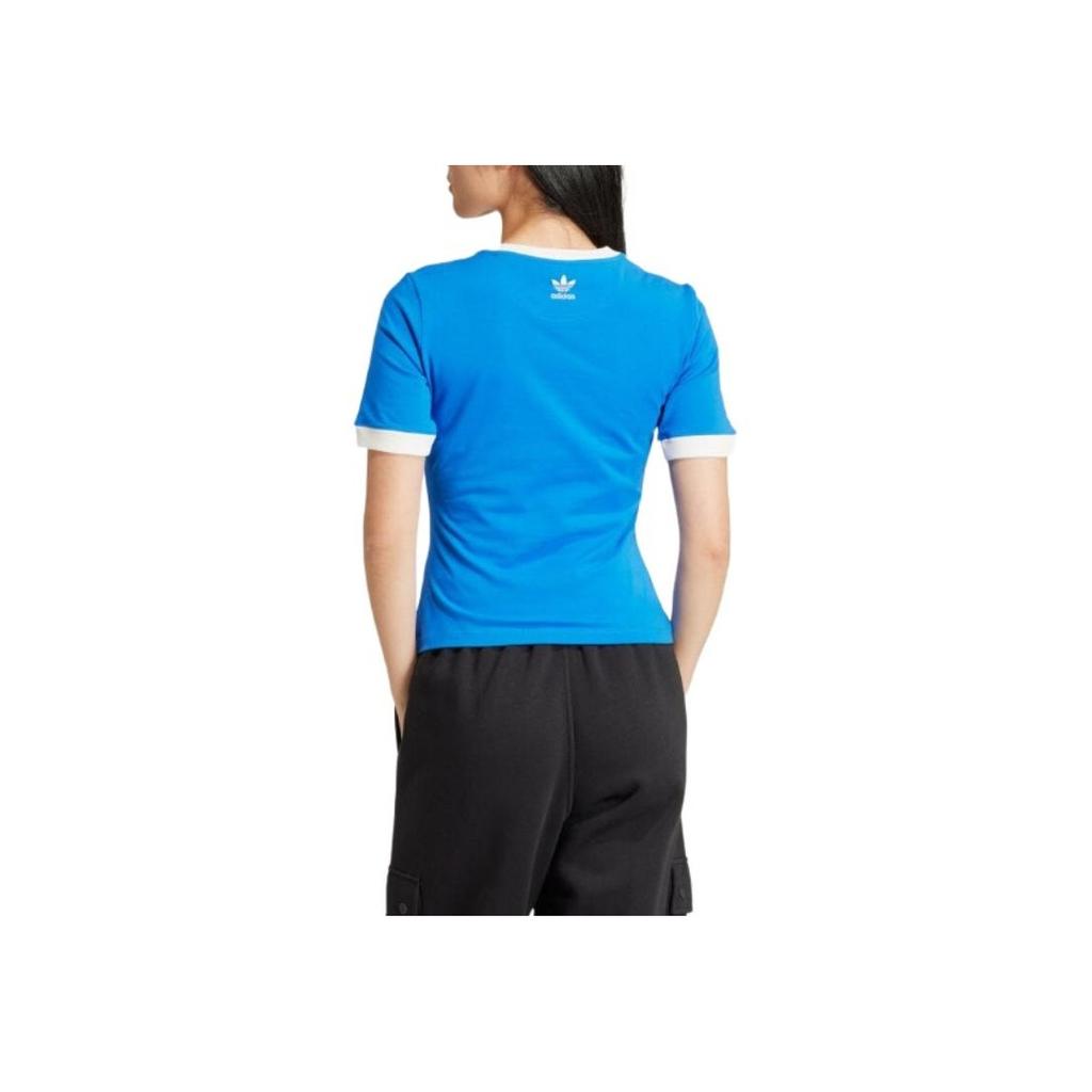 Adidas Originals Logo Print Color-block Round Neck Short Sleeve T-Shirt Women Tops Blue IR6083