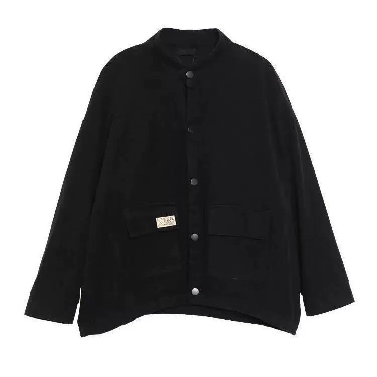 Stand Collar Workwear Denim Jacket Women's Casual Jacket Spring and Autumn Loose Oversized Short Cardigan
