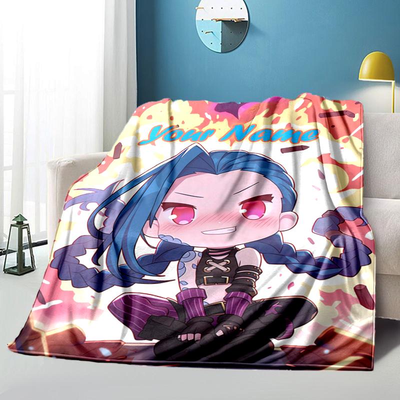 1PC Custom Name "Chibi Battle Heroine" Flannel Blanket Versatile, All-season Throw Suitable for the Living Room, Bedroom, Camping, Travel, and Gift