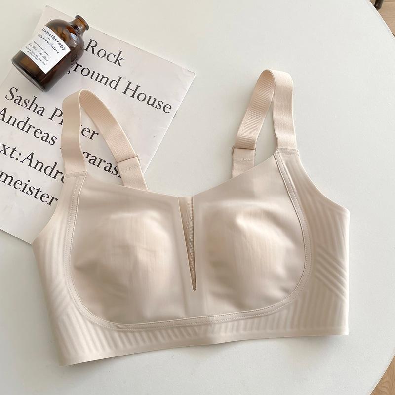 

Тонкий бюстгальтер Женское бесшовное нижнее белье большого размера Женский собирающий бюстгальтер Втягивание груди Полная чашка Регулируемый Невидимый бюстгальтер Пуш-ап 2XL бежевый
