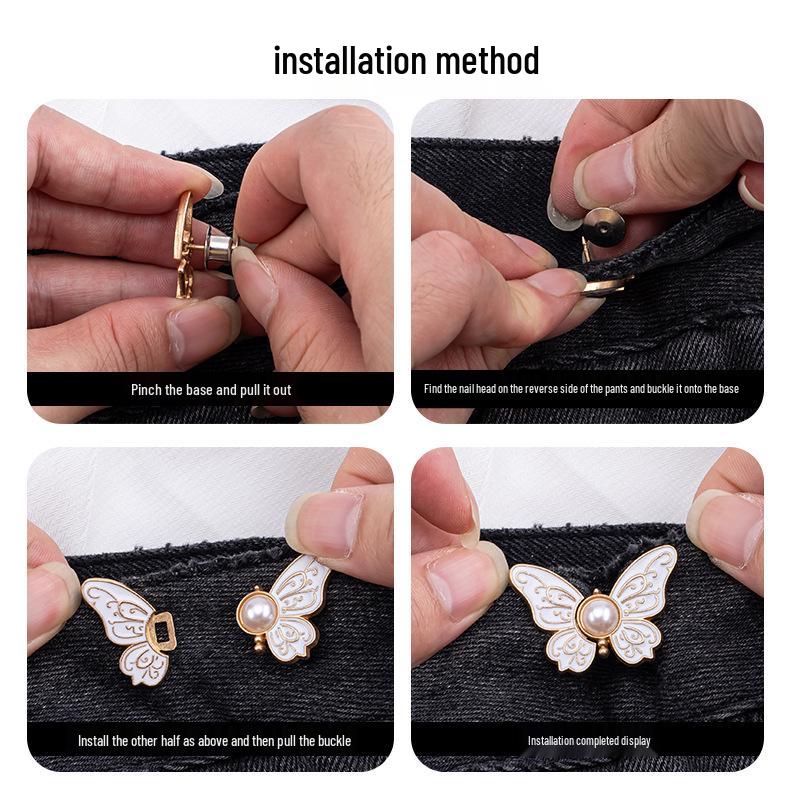 Adjustable Butterfly Waist Buckle Button: Seamless, Detachable Solution for Jeans Waistline Alterations