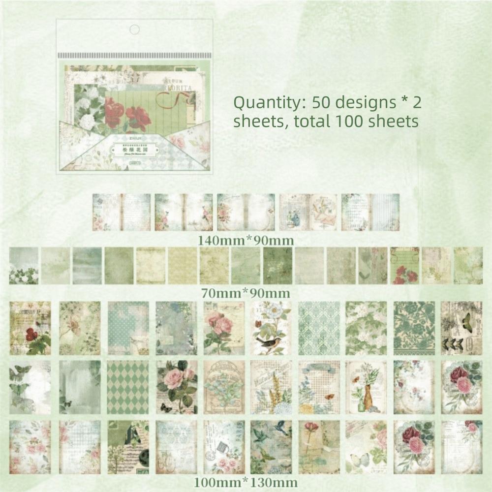 100Sheets Ephemera Scrapbook Paper Retro Scrapbooking Paper Set Vintage Paper Pack DIY Art Crafts