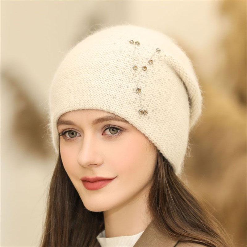 Women Winter Hat Decorate Beanie Hat Rabbit Fur Blend Winter Dandy Cap Female Casual Streetwear Knitted Hat 2025