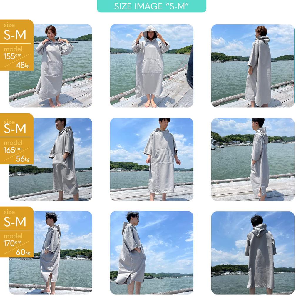 Mag Cruise Men's Quick-Drying Microfiber Poncho for Saunas, Gray, Plus Size, Thin and Compact Bathrobe, Designed for Saunas (S-M, Deep Gray)