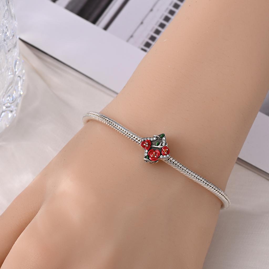 Genuine Beautiful Charm Copper Red Roses Star Bead Fits Bracelets Women Jewellery Crafting DoItYourself Gifts Beautiful Exquisite