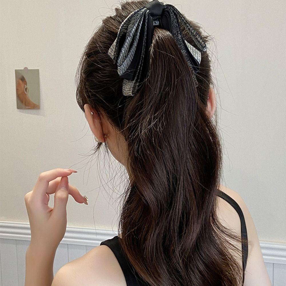 Ponytail Holder Cloth Banana Clip Korean Style Bowknot Hair Clip Cute Bow Vertical Clip Women