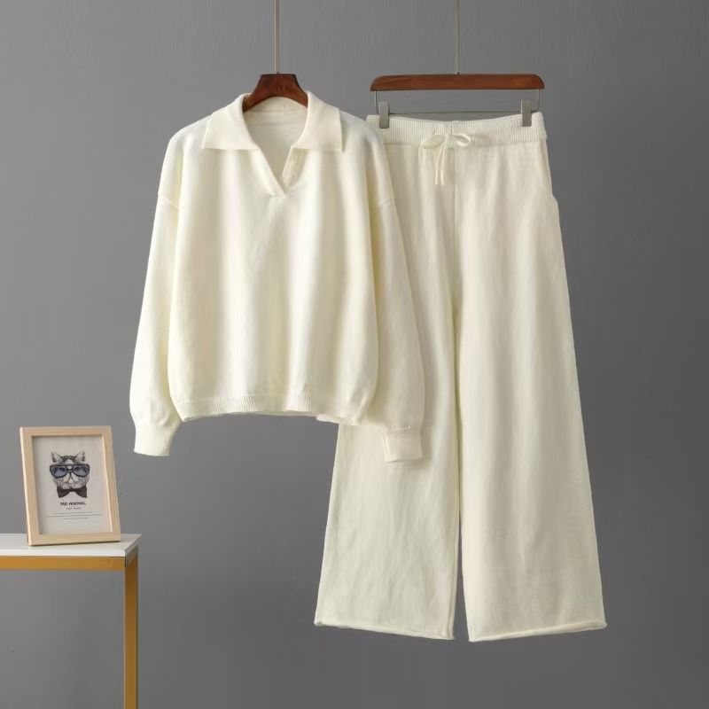 

Модный стиль Модный Элегантный Вязаный С длинными рукавами Лацкан Свитер Брюки Костюм Свитер и Брюки Набор Apricot All yards