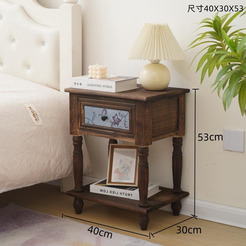 Solid Wood Nightstand Vintage French Distressed Bedside Table with Drawer for Bedroom Storage Cabinet Side Table