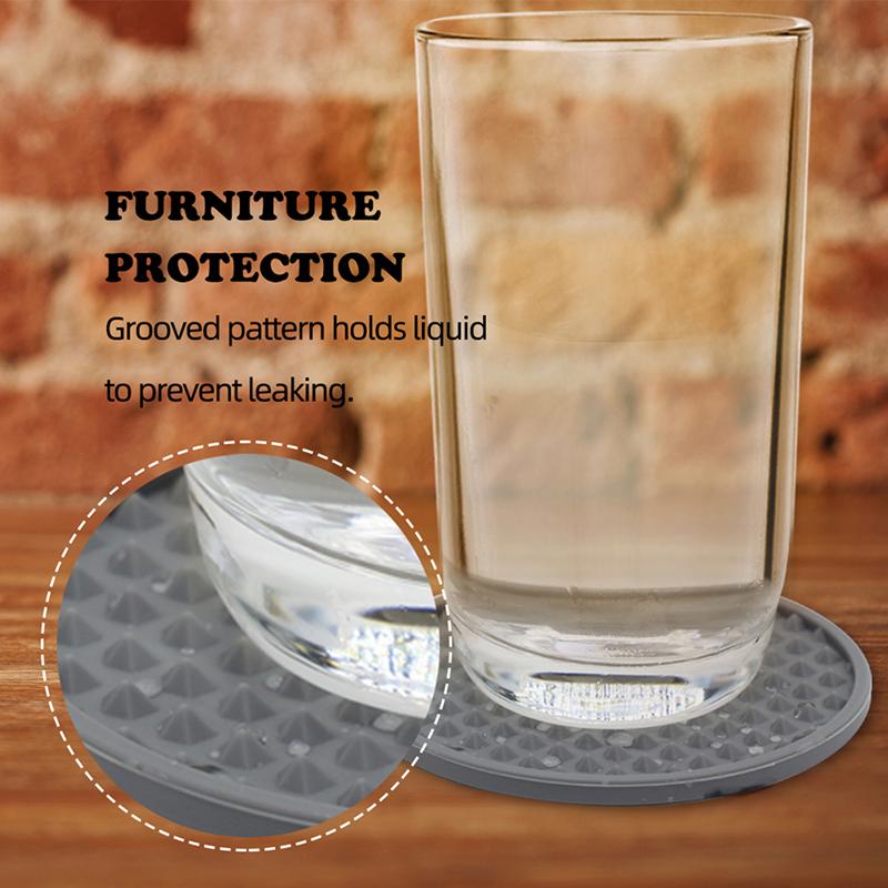 Set aus 6 Silikon-Untersetzern für Getränke, beidseitig, runde Tassenunterlage mit Halterständer, Glasgreifer-Pads mit tiefen Rillen