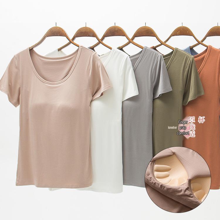 Damen Sommer T-Shirt mit gepolsterten Cups ohne Bügel und kurzen Ärmeln