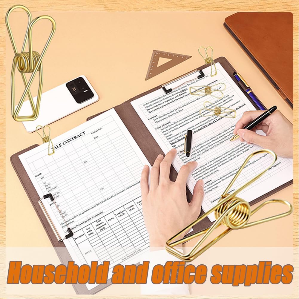 Rurili 20 Pieces Metal Wire Hollow Out Multi-Purpose Utility Clips Invoice Bill Paper Clips Clothesp Hanging Clips for Office School Home Use (Gold)