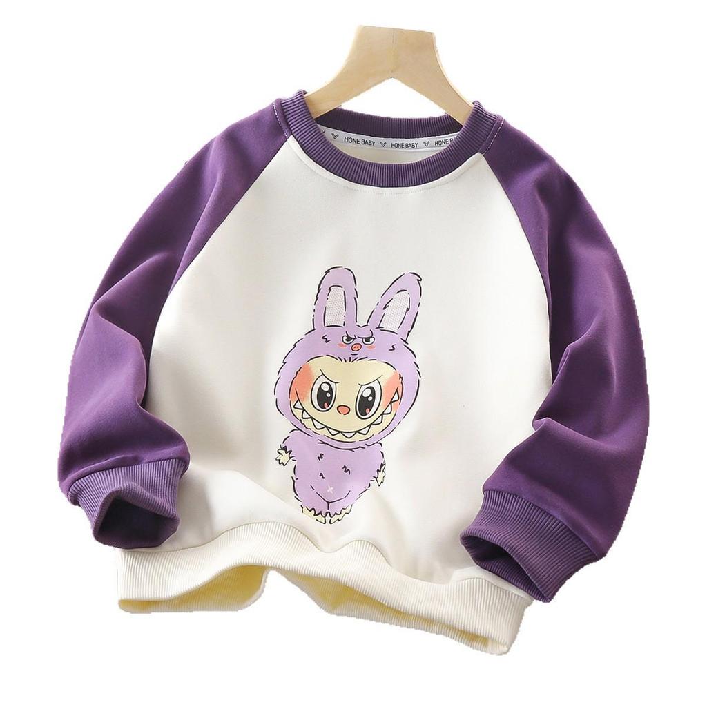 Children's Warm Cotton Sweatshirt - Autumn/Winter, Plus Velvet, Cartoon Long-Sleeve Top for Boys and Girls