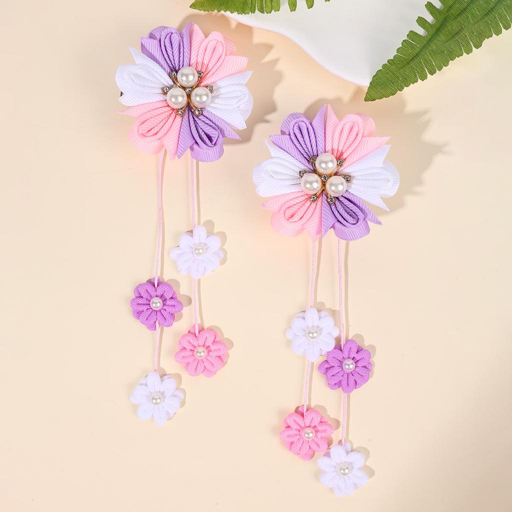 2pcs Flower Hair Clips with Flower Tassel Faux Pearl Hairpins Cute Barrettes Hair Accessories for Girls Headwear Hair Pin