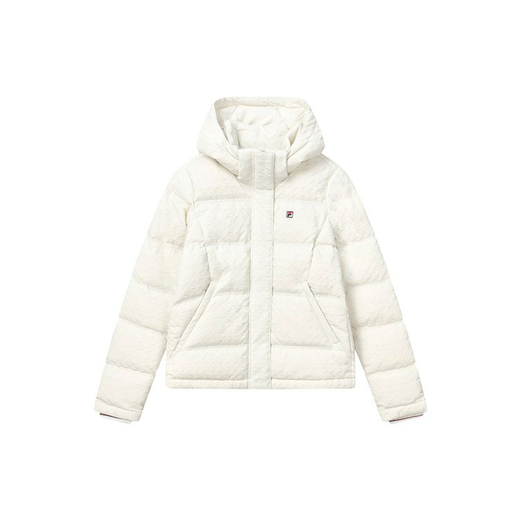 Fila Simple Solid Color Hooded Casual Commuter Warm Down Jacket Women Outerwear Steam-White F11W241909FIV