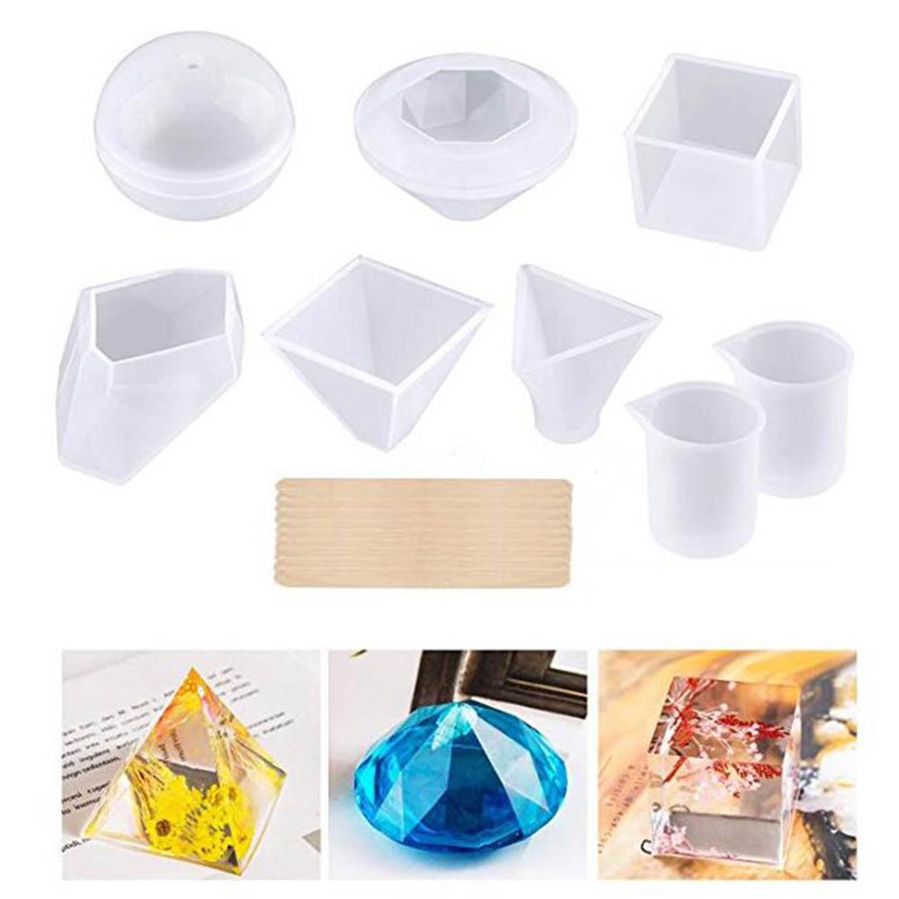 18 Stück Harzgussformen Pyramide Diamantwürfel DIY Silikon Epoxidform + Tasse