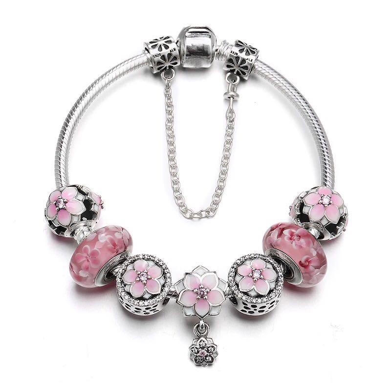 

Браслет с этническим шармом в виде стеклянного цветка магнолии для женщин 20cm