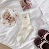 Cartoon Little Bear Style Summer and Spring Lightweight Mesh Breathable Mid-calf Socks with Cute Bow-shaped Lace Trim and Pile-up Design