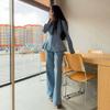Cross-border foreign trade European beautiful women 2026 spring and autumn waist stand-up collar long-sleeved suit top femininity straight pants suit