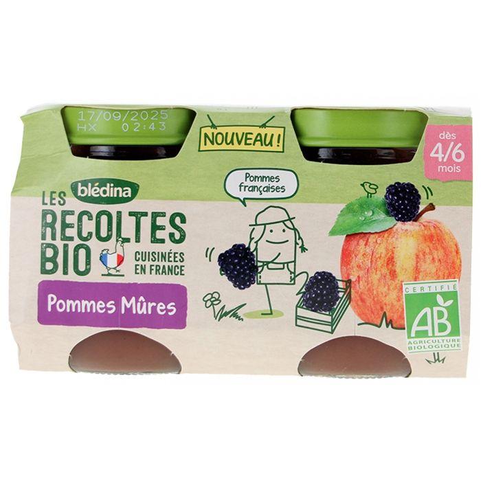Compote de pommes à la mûres dès 4 mois Les récoltes Bio Blédina - 2x130g