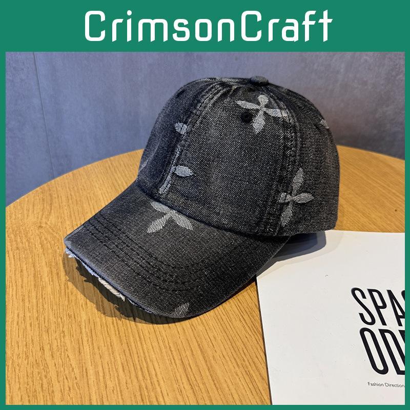 Denim Retro Washed Baseball Cap With Cross Print Design For Daily Wear Casual