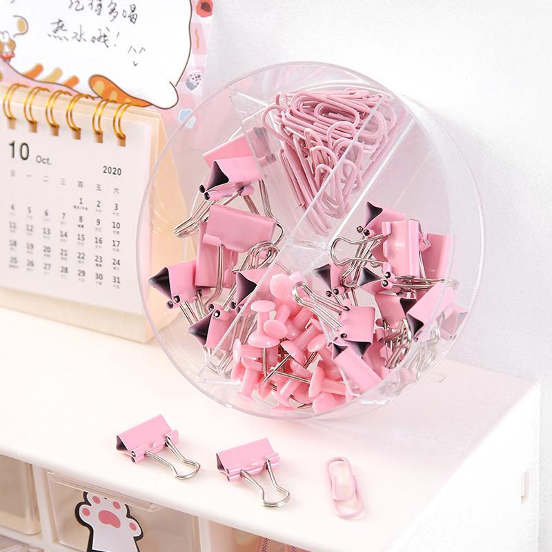 Office Supply Set - Binder Clips Paper Clips & Push Pins Combo with Storage Box for Desk Organization