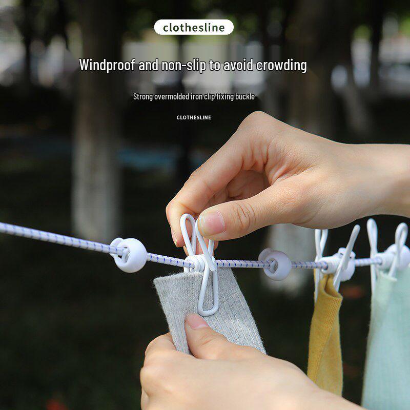 Portable Windproof Elastic Clothesline with Clips for Travel & Business Trips