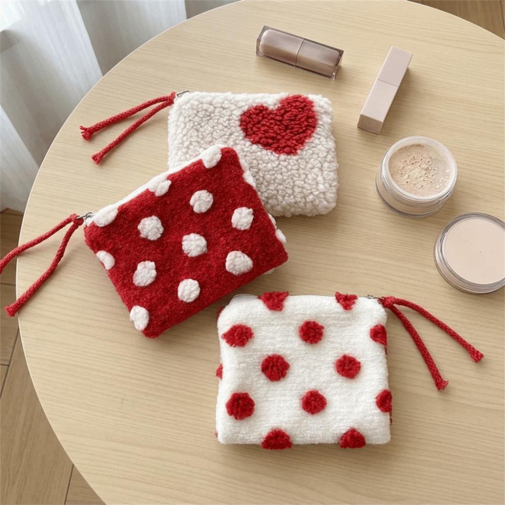 Heart-shaped Plush Coin Purse Portable Key Lipstick Bag Cosmetic Storage Bag  Valentine's Day Gift