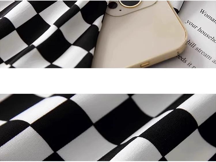 Women's Summer 2024 Ice Silk Checkered Wide-Leg Pants - Black/White Straight Leg